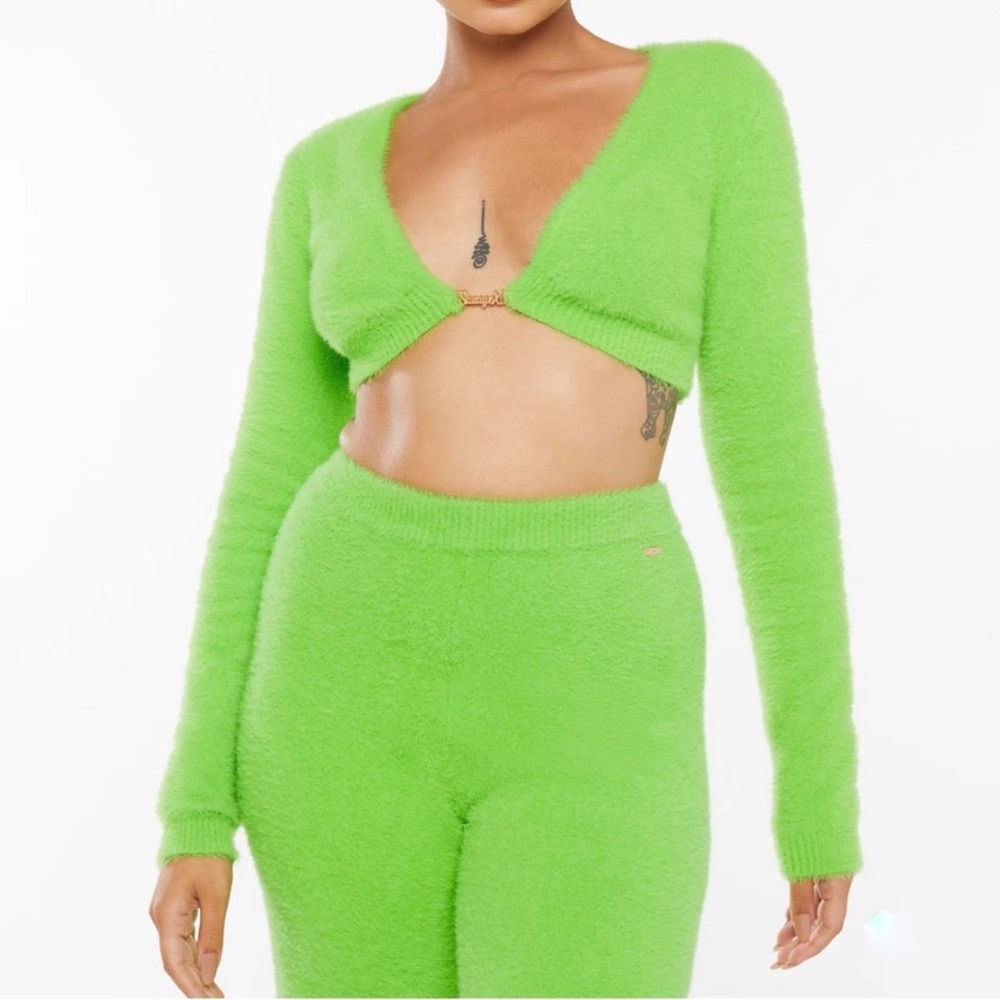 Savage X Fenty Rihanna Fluff It Up PJ Crop Top Sweater Kelly Green-Small